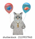 An Ashen Cat Holds Balloons...