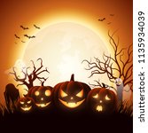cartoon halloween pumpkins with ... | Shutterstock .eps vector #1135934039
