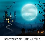 halloween night background with ... | Shutterstock . vector #484247416