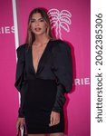 Small photo of Cannes, France- October 13 2021: Julia Atman on the pink Carpet of Canneseries Festival.