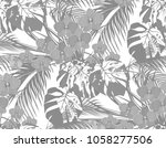 jungle. black and white leaves... | Shutterstock . vector #1058277506