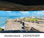 Small photo of Fortress, the snout in old San Juan, The soldiers were hiding here and had a full view to defend themselves from enemies, they saw sea, sky in the MORRO place