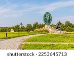 Small photo of Ulyanovka, Russia - August 28, 2022: monument to Alexander Nevsky "Prayer before the battle" near the river Tosna. Here was the place where the prince's retinue camped before the battle with the Swede