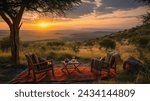 Safari lodge sunset with...