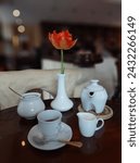 Small photo of Coffee time, cafe, it is almost spring, tulip, cosines