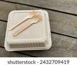 Eco-friendly dining boxes and forks in action of environmental sustainability