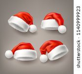 realistic santa hat  cap set.... | Shutterstock .eps vector #1140999923