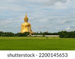 The gigantic Buddha statue is known as Luang Pho Yai (Phra Puttha Maha Nawamin Tora Sakayamuni Sri) of Wat Muang, Wiset Chai Chan, Ang Thong, Thailand.