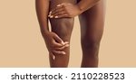 Small photo of Crop close up of African American woman struggle with acute pain in kneecap. Pain in knee concept. Unwell black biracial female suffer from ache in leg have arthritis or osteoarthrosis.