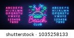 beach nightclub neon sign. logo ... | Shutterstock .eps vector #1035258133