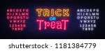 trick or treat neon text vector ... | Shutterstock .eps vector #1181384779