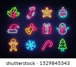 Christmas Neon Icons Set. Happy ...