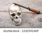 Human Skull With Fighting Knife....