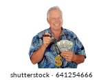 Small photo of Man with American Money. Isolated on white. Room for text. A man holds money in his hand. Lottery winnings, Gambling Winnings, Money to loan, Loan Shark concepts.