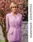 Small photo of London, England, UK - June 1, 2023: Wax figure of lady Diana princess of Wales at Madame Tussauds museum