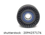 Small photo of serpentine idler for alternator drive belt, isolated on white background, with clipping path