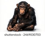 A chimpanzee sitting calmly in...