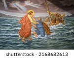 Small photo of Torun, Poland, May 10, 2022: Inside the Sanctuary of the Blessed Virgin Mary, Star of the New Evangelization and St. John Paul II in Torun. A painting showing walking on water.