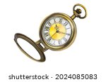 Retro vintage antique pocket watch clock isolated on white background with clipping path.