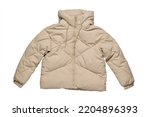 Warm light jacket with insulation insulated on a white background. Clothes for cool weather. Flat lay.