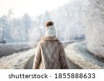 Woman Walk Outdoors In Winter....