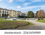 Milan city, Italy.  Indro Montanelli public gardens (or gardens of porta Venezia or via Palestro). Large urban park with the fountain of Palazzo Dugnani (17th century)