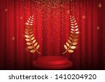 red curtain  laurel twigs... | Shutterstock .eps vector #1410204920