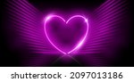glowing neon purple heart with... | Shutterstock .eps vector #2097013186