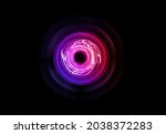 Magical sound wave symbol . Abstract orange , red and purple light . Colorful electricity ball . New high tech technology concept with hole space . Innovation development
