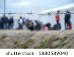 Barbed wire in refugee camp....