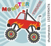 monster truck red car cartoon... | Shutterstock .eps vector #1525590476