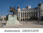 Small photo of Bucharest, Romania - September 07, 2023: University Square and equestrian statue of King Mihai viteazul