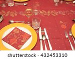 christmas table setting on red... | Shutterstock . vector #432453310