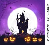 halloween pumpkins on cemetery. ... | Shutterstock . vector #1518053006