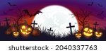 halloween pumpkins on cemetery. ... | Shutterstock . vector #2040337763