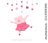 cute dancing piggy on white... | Shutterstock . vector #2115509390