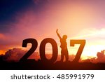 Silhouette young man Happy for 2017 new year