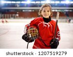 Youth girl hockey players in ice