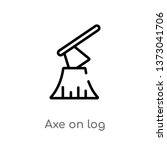 Outline Axe On Log Vector Icon. ...