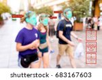 Machine learning systems , artificial intelligence (ai) and accurate facial recognition detection technology concept. Blur people with search match found application.
