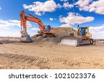 Group Of Excavator Working On A ...