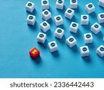 Small photo of Free speech and public opinion. Announcement, political propaganda and communication. Broadcasting vision, ideas or thoughts. Megaphone and speech bubble symbols on cubes.