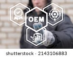 Small photo of Concept of OEM Original Equipment Manufacturer. Engineer using virtual touch screen presses OEM abbreviation.