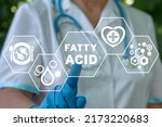Fatty Acid, fish Oil, healthy fat, natural oil, omega acids. Medicine, Health, Nutrition and Science Concept. Doctor using virtual touchscreen clicks fatty acid inscription.