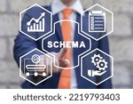 Small photo of Concept of business schema. Flowchart infographic, sequence of business process. Organization chart, strategy, plan, visualization.