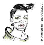 beautiful line art woman... | Shutterstock .eps vector #1070886623