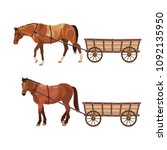 Horse With Cart. Set Of Vector...