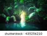 Fantasy jungle landscape of turquoise tropical lake in mangrove rain forest with tunnel and path way through lush. Sri Lanka nature and travel destinations