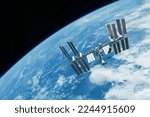 International Space Station above the Earth. Elements of this image furnished by NASA. High quality photo
