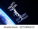 International Space Station above the Earth. Elements of this image furnished by NASA. High quality photo